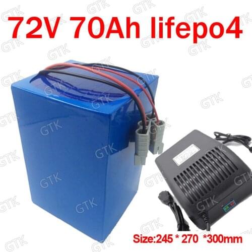 GTK 72V 70Ah lifepo4 lithium battery Iron phosphate BMS 24S deep cycle for 7000W bicycle bike scooter Motorcycle + 10A charger