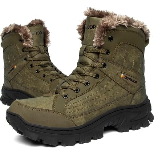 Mens Warm Winter Ankle Boots Lace Up Shoes Snow Climb Waterproof Combat Thicken Desert Shoes Army 2Colors Plus Size 40-48 X01