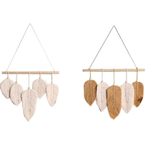 Handmade Macrame Leaf Wall Hanging Tapestry Cotton Feathers Woven Leaves Door Porch