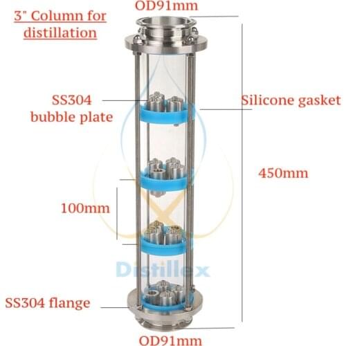 NEW 3" SS304 bubble plates Distillation Column with 4 section for distillation .Glass column