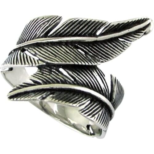 Free Shipping Punk New Arrival Adjustable Feather Ring 316L Stainless Steel Vintage Wings Jewelry