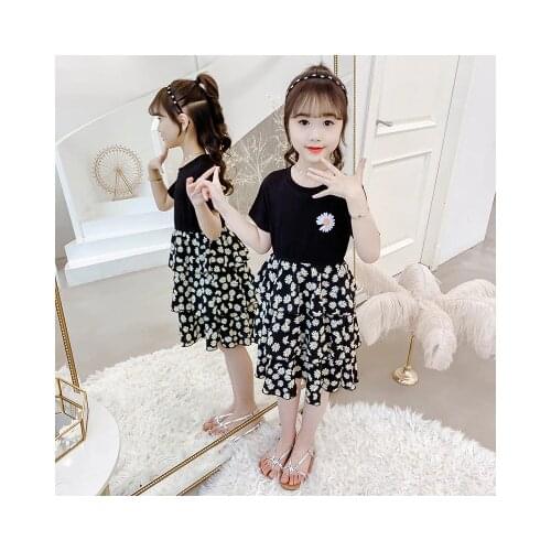 5-10 years childrens clothing girls baby summer cute daisy embroidery cotton casual short-sleeve T-shirt princess baby dress