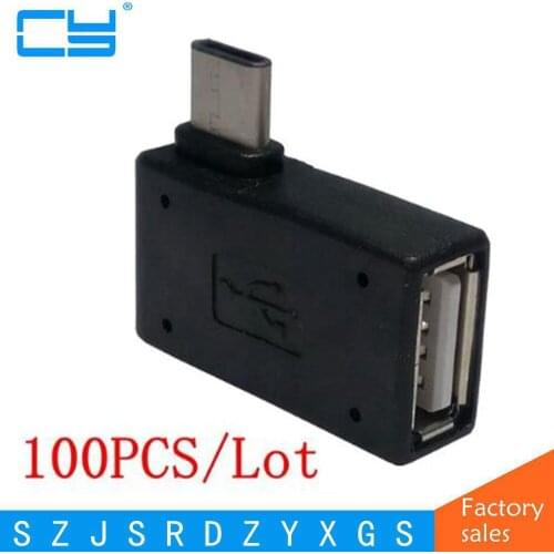 Wholesale Type C 90 Degree to USB Female OTG Adapter for Samsung Note7 Nexus 5X Nexus 6P Zuk Z1 Xiaomi 4C 5 100pcs/Lot