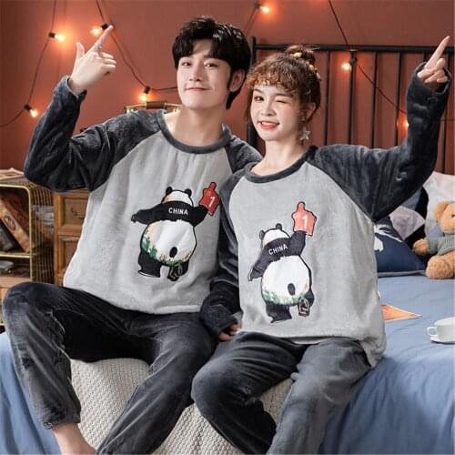 Pyjamas Women Men Sleepwear Pijamas Ladies Winter Flannel Fleece Couples Warm Pajamas Set Homewear for Girls Nightwear Home Suit