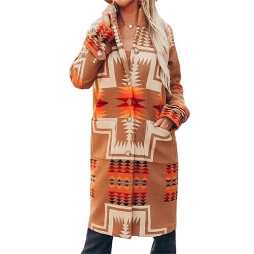 Casual Women Coats Printing Nizi Mid-length Overcoat Autumn Ladies Lapel Single-breasted Clothing New Temperament Commuter Coat