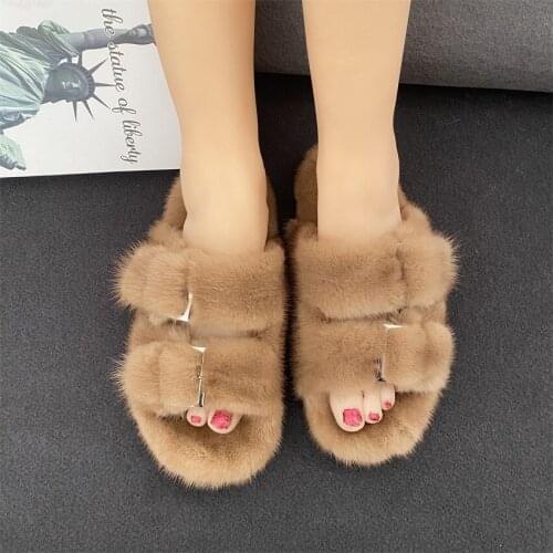 Luxury Mink Lady Slippers Soft Plush Slippers Anti Slip And Wear-Resistant Sole Flat Bottomed Flip Flops Leisure Fashion