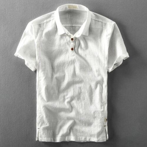 Simple Design Solid Colors Short Sleeve Shirts Korean Fashion turn down Collar Cotton linen White gray Shirt Soft and Comfort