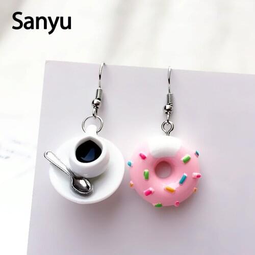 Cute Irregular Coffee Cup Doughunt Bread Drop Earrings Fashion New Food Dangle Earrings Feamle Funny Lovely Brincos Jewelry