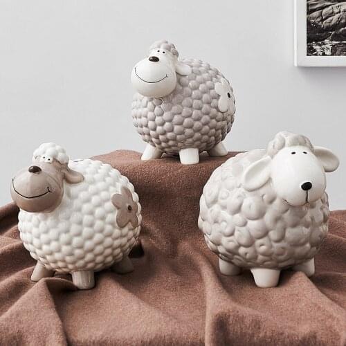 Nordic Cartoon Little Sheep Ceramic Piggy Bank For Kids Room Desk Home Decoration Ornaments Festival Gift