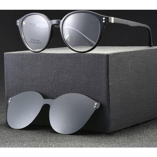 Men Mirror Frame Polarized Sun Glasses Clip on Retro Women Polarized Clip Type Myopia Punk round Sunglasses Frames FML