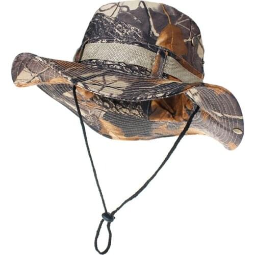 Outdoor Sport Fishing Hat Hiking Camping Headwear Cap Windproof Breathable Camouflage Bucket Hat With String Fisherman Cap New