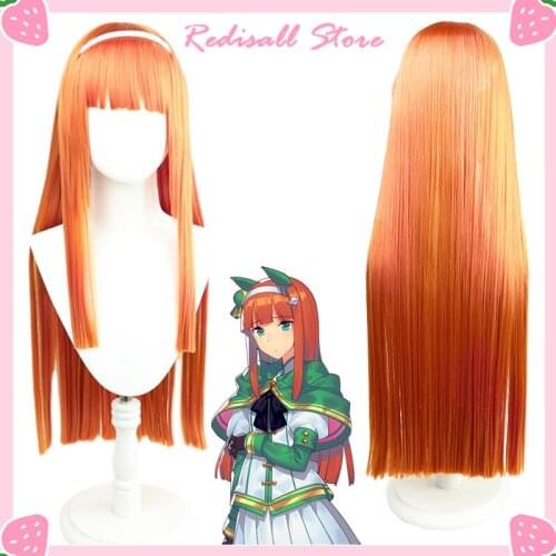 Umamusume: Pretty Derby Cosplay Silence Suzuka Wig White Headband Orange Long Straight Hair Heat Resistant Synthetic Wig