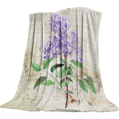 Vintage Plant Lavender Purple Throw Blanket Portable Soft Blanket for Sofa Microfiber Flannel Blankets for Beds
