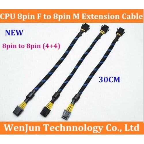 High Quality 30cm Sleeved cpu 8pin female to 8pin(4+4) male power supply extension cable 8p