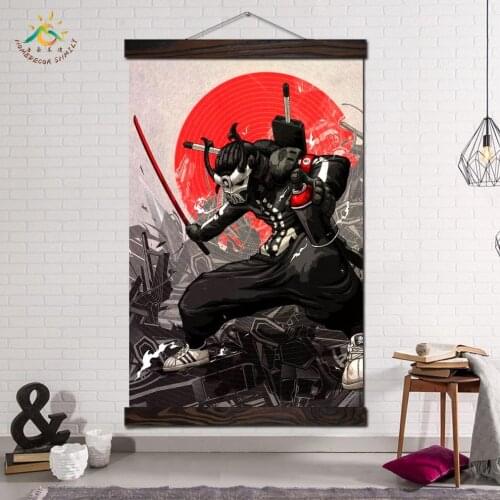 Japanese Samurai Robot Abstract Red Sun Art Wall Poster Canvas Wall Art Picture Painting Vintage Decoration Home for Living Room