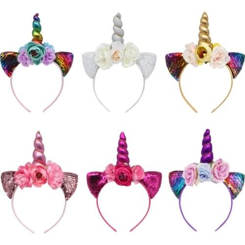Miss Cute Glitter Unicorn Headband Cat Ears Hairband Headwear for Women Girls Unicorn Hair Band Partywear Accessories Photo Prop