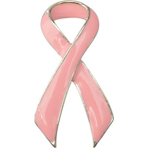 Women Pink Enamel Breast Cancer Awareness Charity Ribbon Brooches Pin