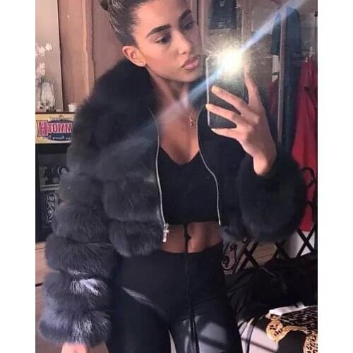 Womens Real Fox Fur Coat Winter Thick Short Coat Fluffy Overcoat Full Sleeve Warm Natural Whole Skin Genuine Fox Fur Jacket