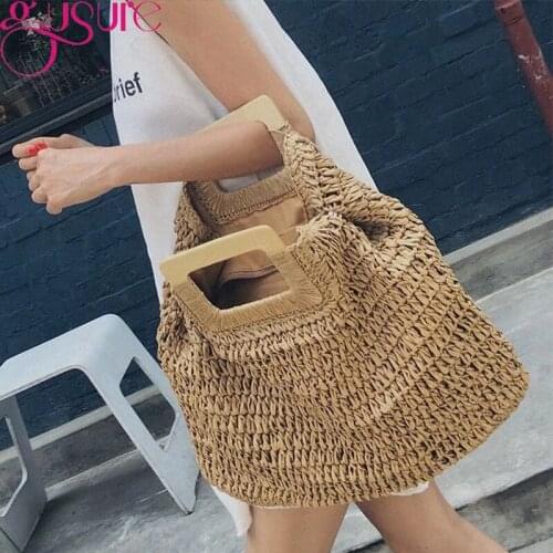Gusure Casual Rattan Large Capacity Tote for Women Wicker Woven Handbags Summer Beach Straw Shoulder Bag Lady Travel Purses sac