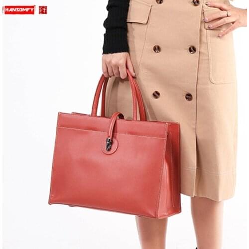 Genuine Leather Bags Women 2020 New Handbags Tote Bags Female Large Capacity Commuter Briefcase Leather Shoulder Messenger Bags