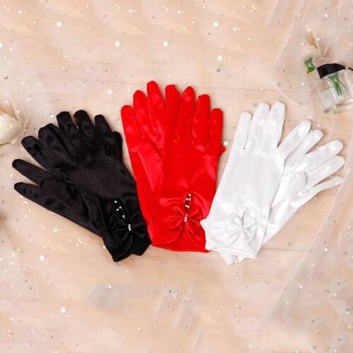 3pairs Guantes Women Wedding Bridal Short Gloves Satin Full Finger Wrist Length Costume Prom Party Dress Red White Black Gloves