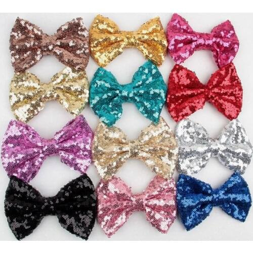 12pcs/lot Solid Color Sequins Big Bowknot for Children Headband Fashion Baby Girls Hair Barrette Clips DIY Handmade Materials