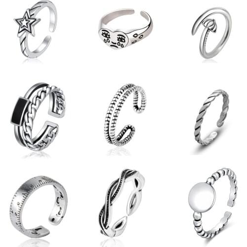 2021 Fashion silver color Punk Mens Rings Adjustable Unusual Couple Ring student girl boy gothic friendship finger Jewelry