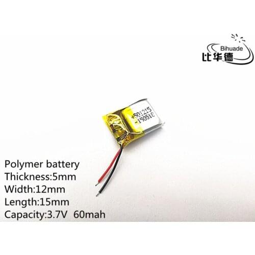 3.7V,60mAH,501215 Polymer lithium ion / Li-ion battery for TOY,POWER BANK,GPS,mp3,mp4,cell phone,speaker