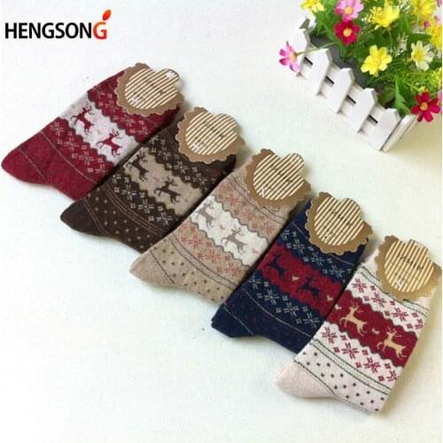 5 Pairs/Pack Christmas Golden Fawn Rabbit Wool Socks Autumn Winter To Keep Warm Female Deer Socks Christmas Gift AQ968187