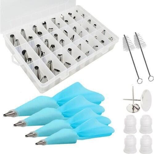 60Pcs Silicone Icing Piping Bag Reusable Cream Pastry Bag Stainless Steel Nozzle Set DIY Cake Decorating Tools