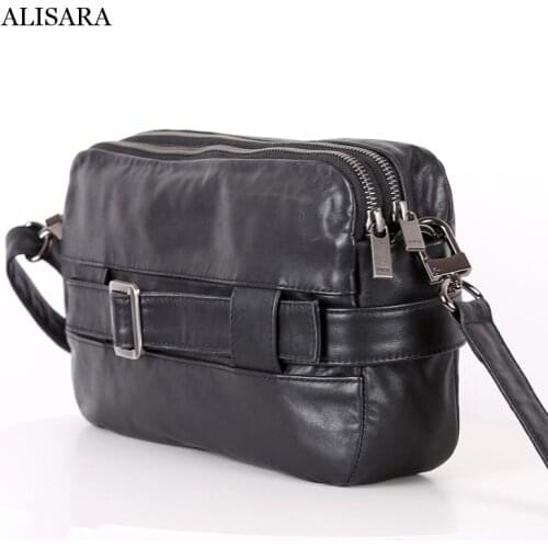 Alisara Male Crossbody Bag First Layer Cow Leather Top End Handmade Men Clutch Totes Casual Satchel Messenger Shoulder Bags
