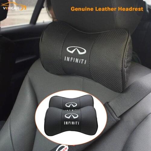 VEHICAR Car Genuine Leather Headrest Auto Neck Rest Headrest Cushion Pillow Lumbar Back Support for Infiniti Accessories