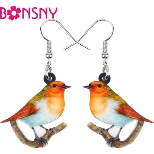 Bonsny Acrylic Resting Sweet Robin Bird Earrings Big Long Dangle Drop Novelty Animal Jewelry For Women Girls Teens Kid Statement