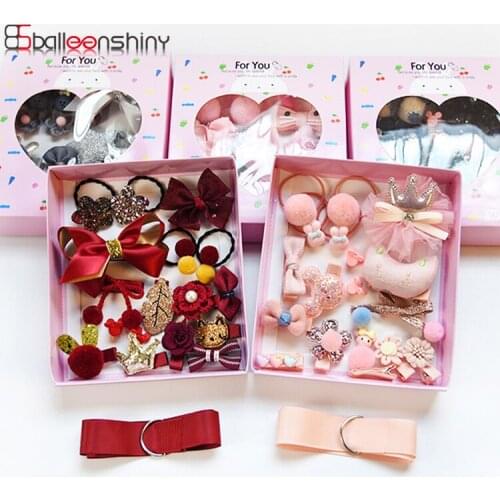 BalleenShiny 18/25PCS Childrens Hairpin Childrens Jewelry Set Cute Girl Jewelry Gift Box Rubber Band Hairpin Gift For Child