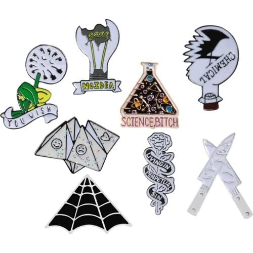 Magic Science Cartoon Brooches Chemical Beaker Broken Bulb Rose Enamel Pins Jeans Lapel Pin Button Icon Badges Kids Jewelry Gift