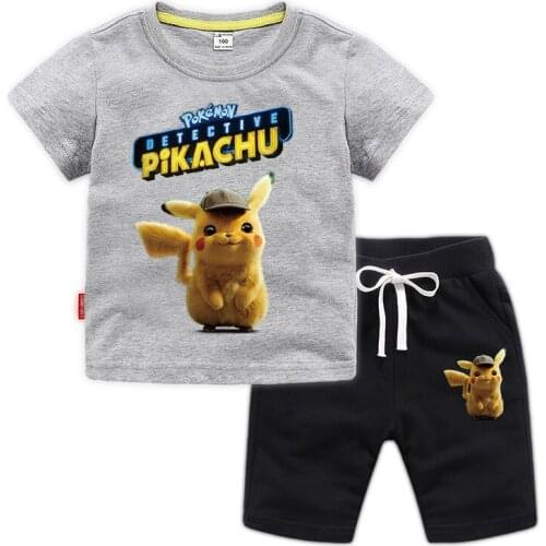 Pikachu Boys Cartoon Pokemon Go Anime T Shirt Pants Suits t-shirt girls Boy Streetwear Clothes for Teenager kids Tops Set