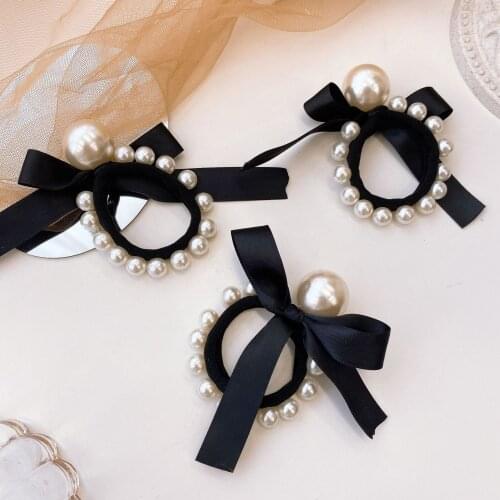 Vintage Pearls Bow Hair Rings Fashion Korean Hair Accessories Women Girls Elastic Hair Bands Ties Headdress for Ponytail Holder