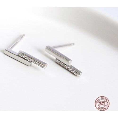 LKO 925 Sterling Silver Geometry Long Square Zircon Stud Earrings Personality Minimalist For Women Chic Earrings Ornaments