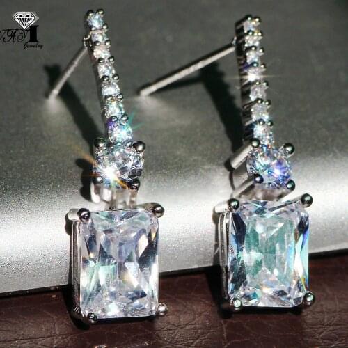 YaYI Fashion Princess Cut White Natural Cubic Zirconia Silver Color Wedding Party Lover Wear Ear Stud Precious Tassel Earrings