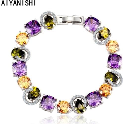 AIYANISHI Fashion 18K Gold Filled Tennis Bracelets Sparkling Bracelet Women Colorful Tennis Bracelet Silver Jewelry Party Gifts