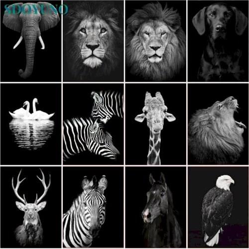 SDOYUNO Paint By Numbers Kits Animals Frameless DIY 60x75cm Oil Painting By Numbers On Canvas Lion Handpaint Number Painting Dec