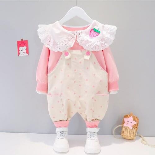 2021 New Infant Baby Girls Clothing Sets T-shirt Dot Overalls 2Pcs Baby Suits for Toddler Girls Clothes Kids Clothing Set Outfit