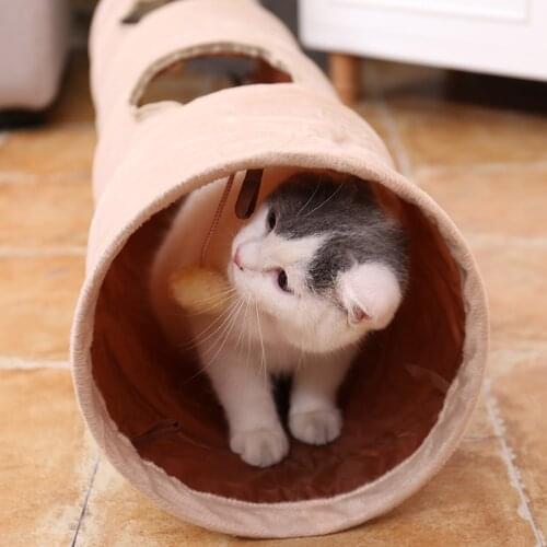 New Cats Favorite!Luxury Chamois Pet Cat Tunnel Crazy Shake Hanging Ball Expandable Cat Long Tunnel Kitten Play Toy Collapsible
