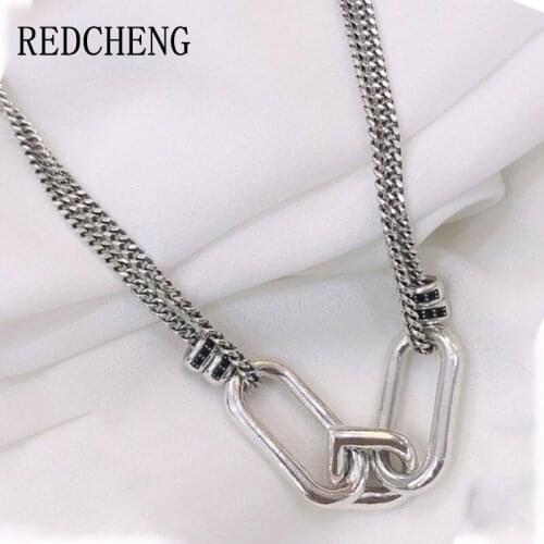 REDCHENG 925 Sterling Silver Necklaces for Women INS Fashion Exaggerated Hollow Bottle Connected Geometric Party Jewelry Gifts