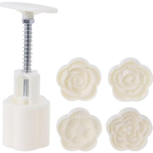 Plastic Mooncake Mold 50g Plum Blossom Stamp Biscuit Cookie Cutter Mould DIY Fondant Baking Tool Mid-Autumn Festival