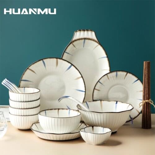 Under-Glaze Bowl Ceramic Plate Spoon Set Rice Vegetable Soup Noodle Salad Bowl Sauce Serving Dish Tableware Set Kitchen Tools