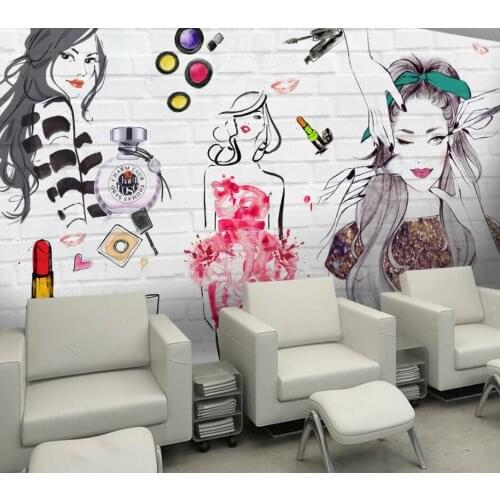 CJSIR Custom 3d Wallpaper Mural Watercolor Brick Wall Beauty Beauty Shop Cosmetics Store Background Wall Papel De Pared Decor