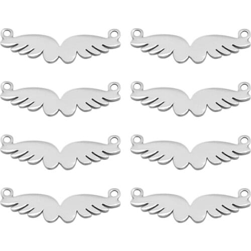 Aiovlo 10Pcs/Lot Stainless Steel Angel Wings Connectors for Jewelry Making Necklace Bracelet Findings Accessories DIY Crafts