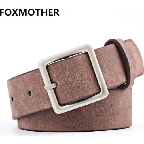 FOXMOTHER Vintage Brown Black White PU Leather Belt Alloy Pin Buckle Waist Belts For Women Ladies
