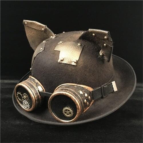 Retro Lolita Women Men Steampunk Bowler Hat Patch Gear Glasses Topper Top Hats Fedora Headwear Cosplay Billycock Groom Hat